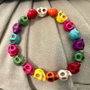 Multicolored, rainbow, Sugar Skull Gothic bracelet~ natural stone turquoise